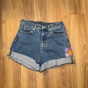 Denim Women's Shorts with Floral Embroidery
